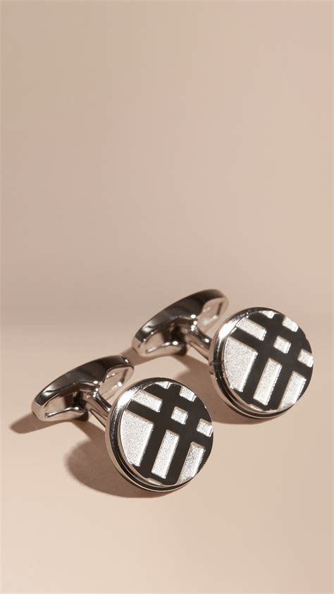 burberry check engraved round cufflinks|Burberry cufflinks for sale.